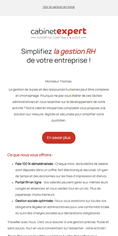 Emailing mise en avant d'une expertise - Cabinet Expert