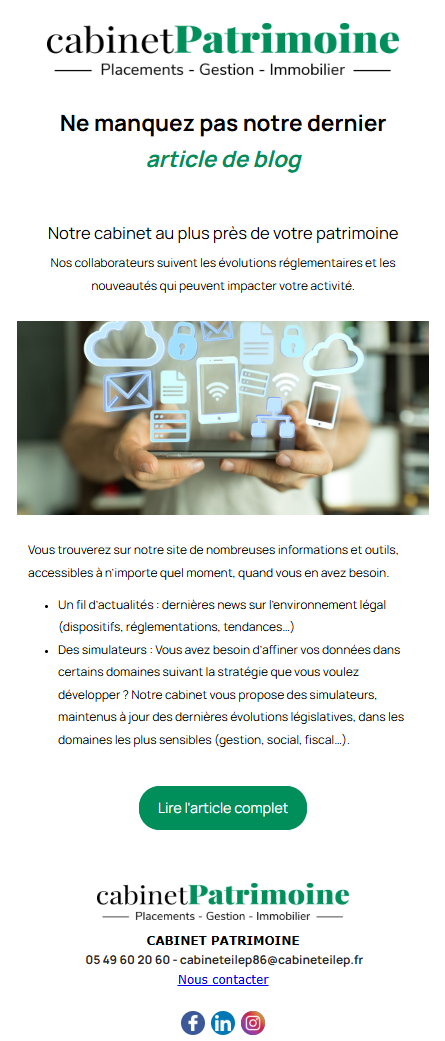 Emailing événement - Cabinet Patrimoine