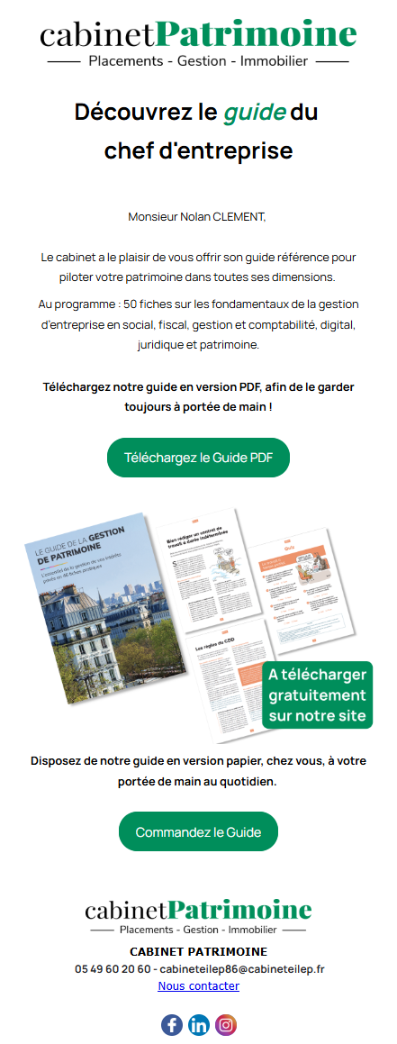 Emailing chef entreprise - Cabinet Patrimoine