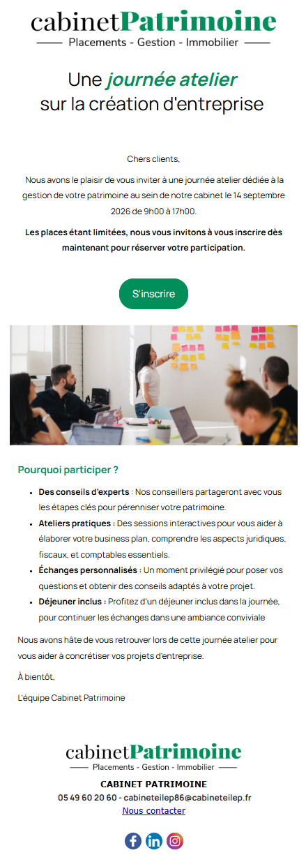 Emailing événement - Cabinet Patrimoine