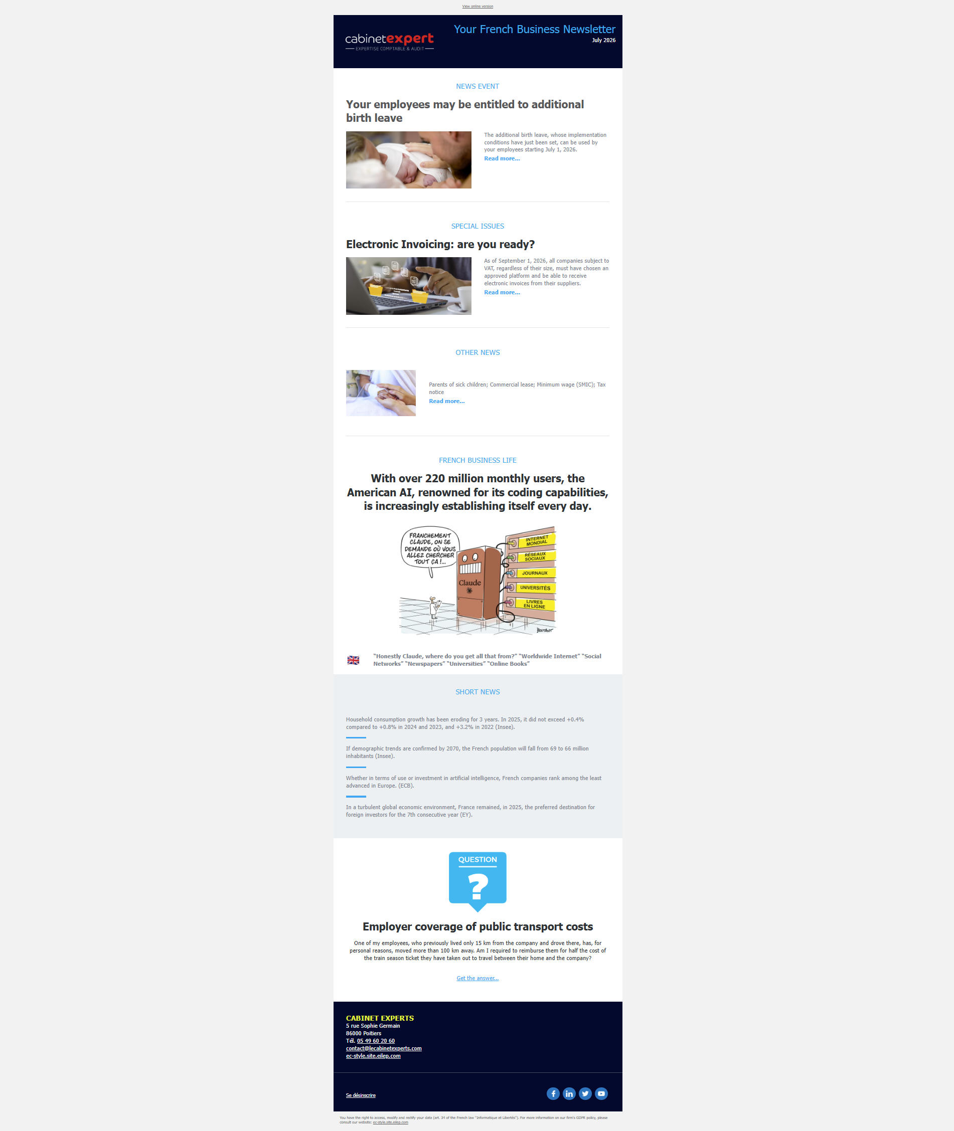 Newsletter anglaise pour les clients d'experts comptables