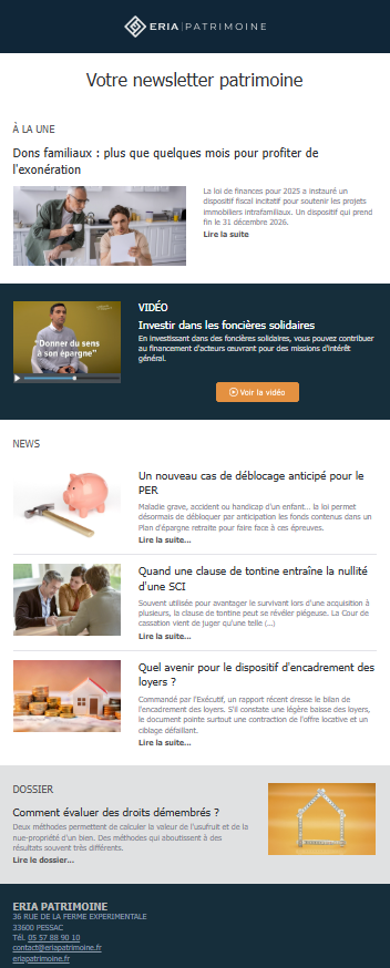 Newsletter Premium ERIA PATRIMOINE